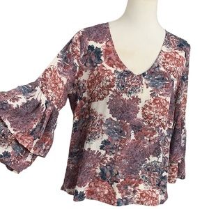 Rose + Olive floral double ruffle sleeve top